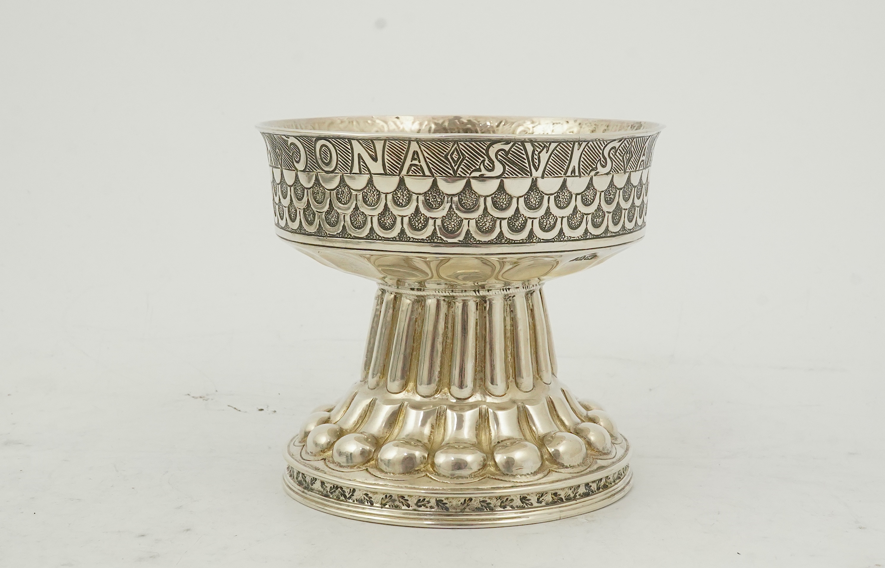 An Edwardian embossed silver replica model of the 16th century Tudor Cup or Holms Cup, by Nathan & Hayes